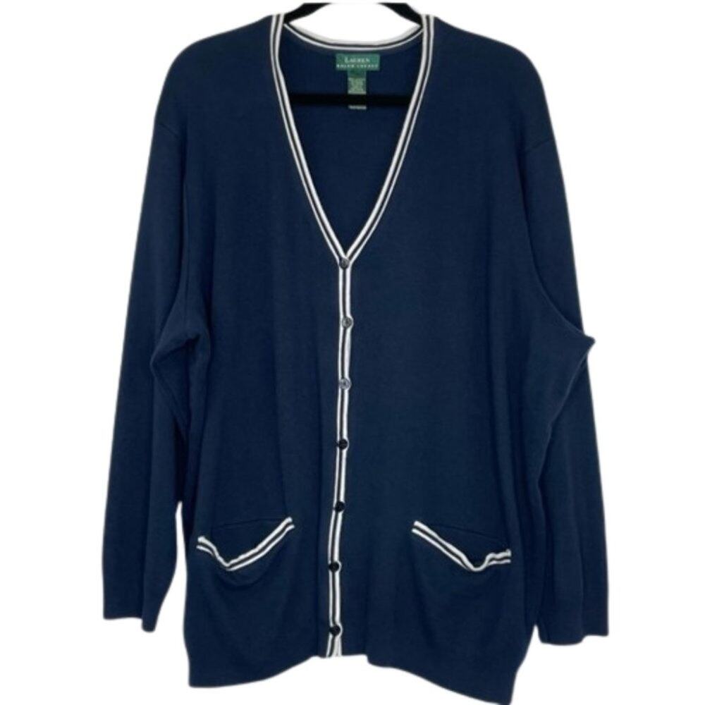 Lauren Ralph Lauren vintage blue button down cardigan 100% cotton size 3X